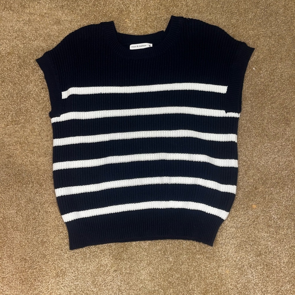 Navy and White Striped Sweater Vest